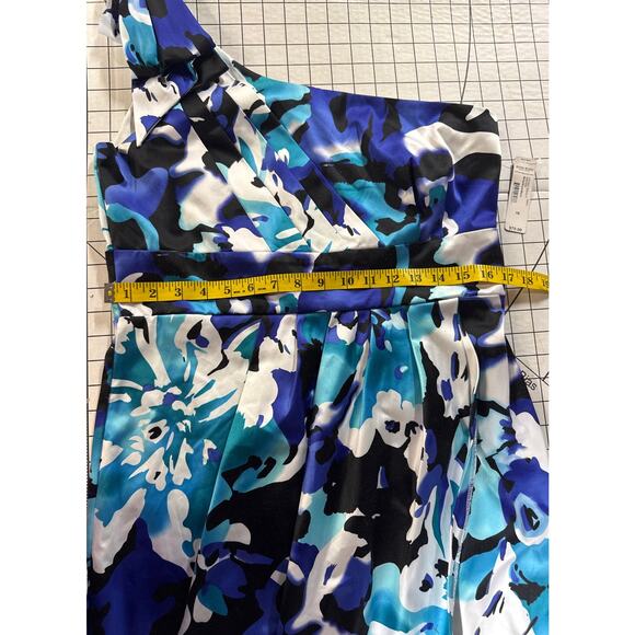 Bisou Bisou Blue Black Floral One Shoulder Wrap Dress Women 16 - Picture 10 of 10